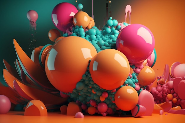 Uma imagem colorida de um monte de bolas com a palavra