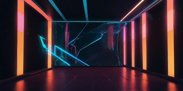 uma imagem colorida de um palco com uma luz brilhante e um fundo escuro