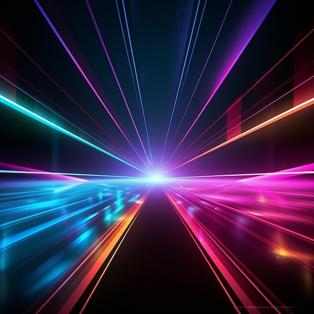 uma imagem colorida de um túnel com uma longa exposição de luzes.