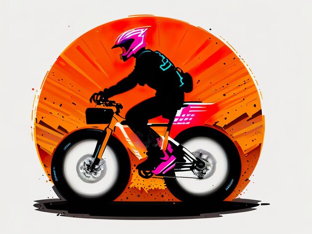 Uma imagem colorida de uma bicicleta com um ciclista na parte de trás