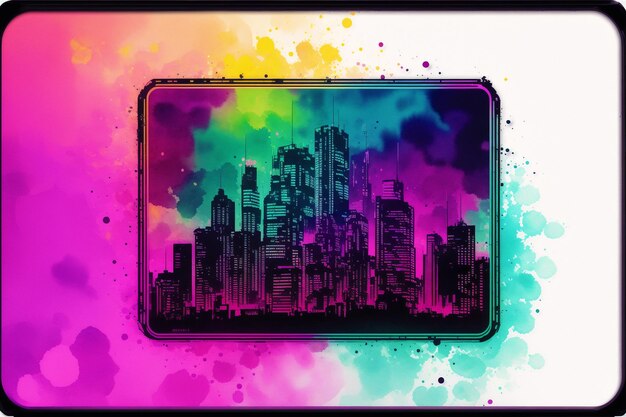Foto uma imagem colorida de uma cidade com um fundo colorido.