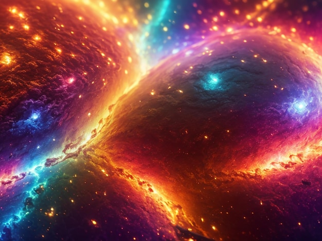 Uma imagem colorida de uma nebulosa com estrelas e nebulosas.