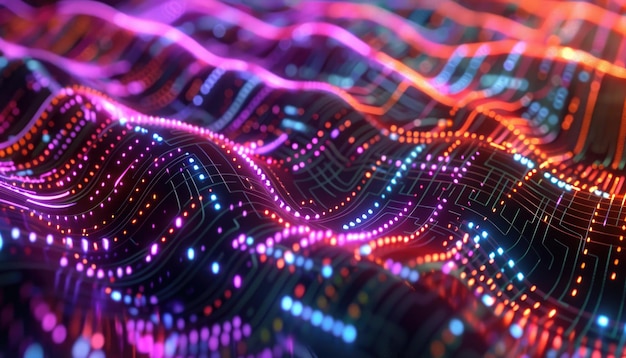 Uma imagem colorida de uma placa de circuito com muitos pontos pequenos por uma imagem gerada por AI