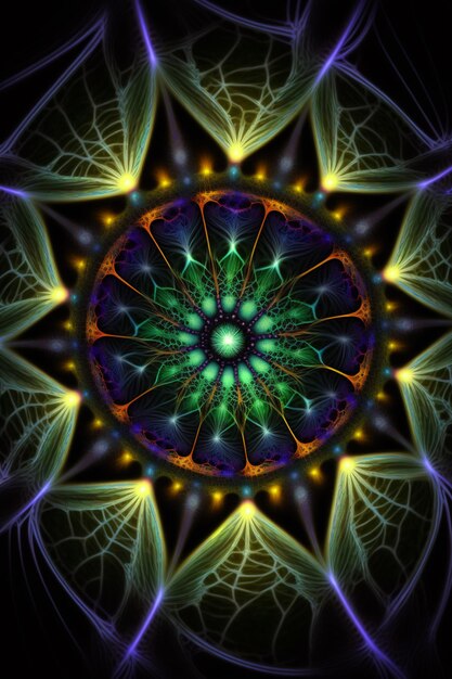 Uma imagem colorida do fractal de uma flor com a palavra amor nele.