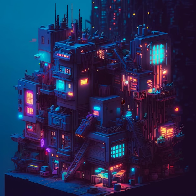 Uma imagem da cidade futurista com luzes de néon Generative AI