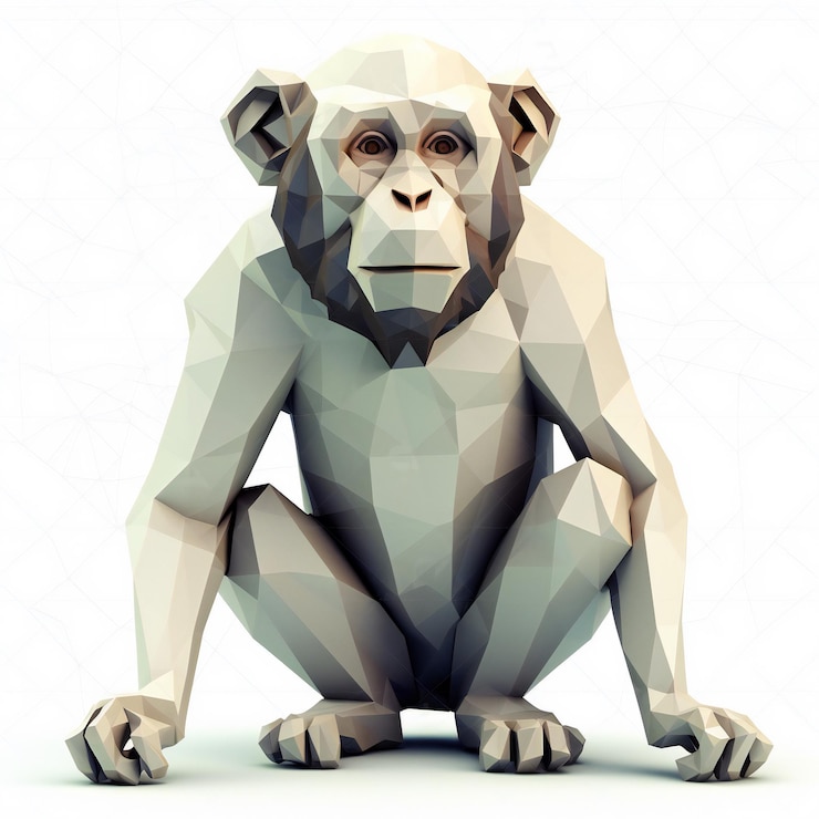 Foto uma imagem de baixo poli de um macaco com um fundo branco.