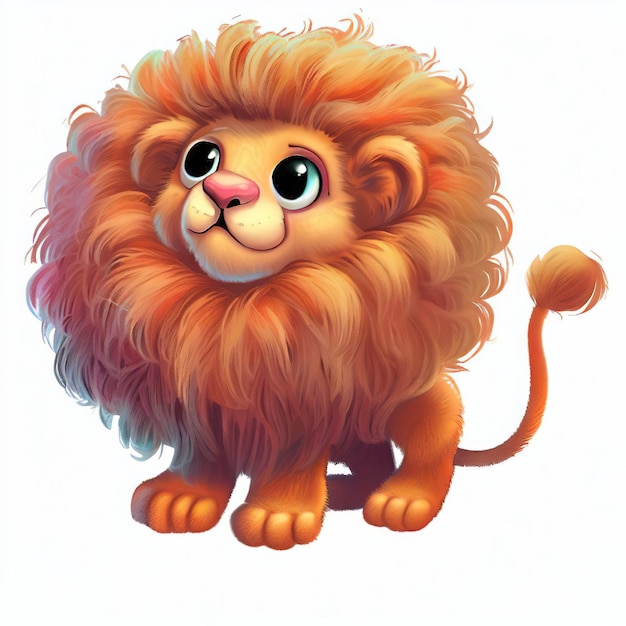 Uma imagem de desenho animado de um leão com uma grande juba amarela.
