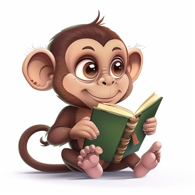 uma imagem de desenho animado de um macaco lendo um livro