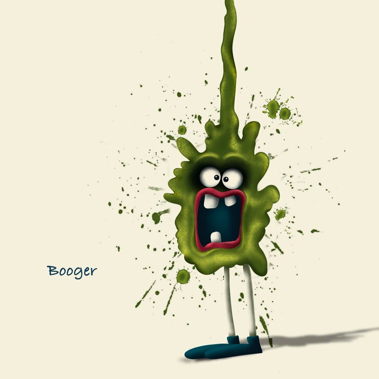 Foto uma imagem de desenho animado de um monstro verde com a palavra booger nele.