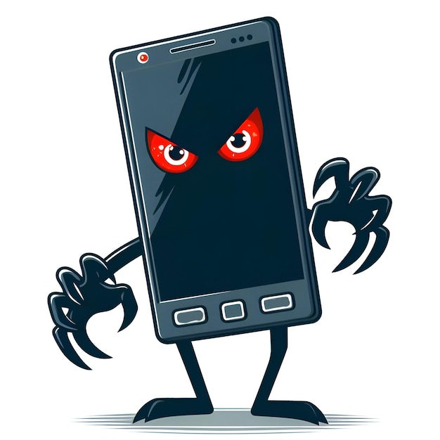 Foto uma imagem de desenho animado de um telefone com um rosto de monstro nele