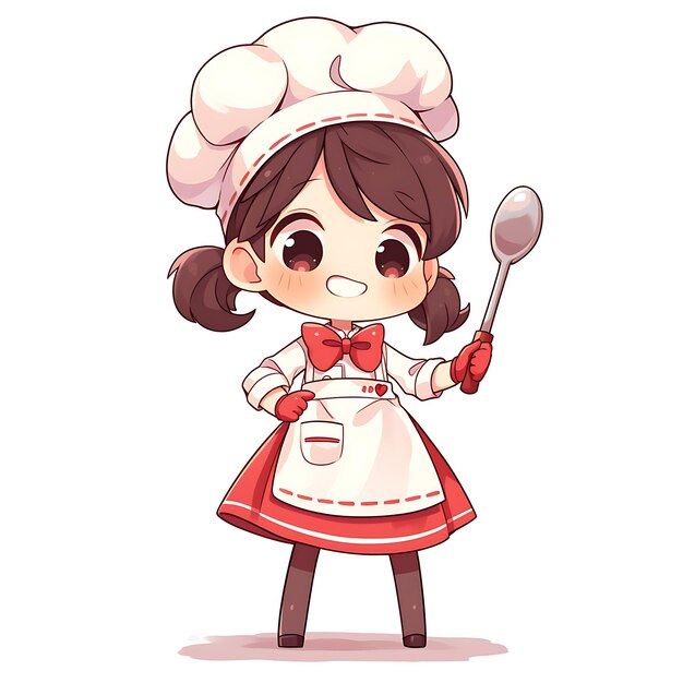 uma imagem de desenho animado de uma menina com um chapéu de chef e uma colher