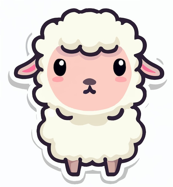 Uma imagem de desenho animado de uma ovelha com um nariz rosa e um nariz preto.