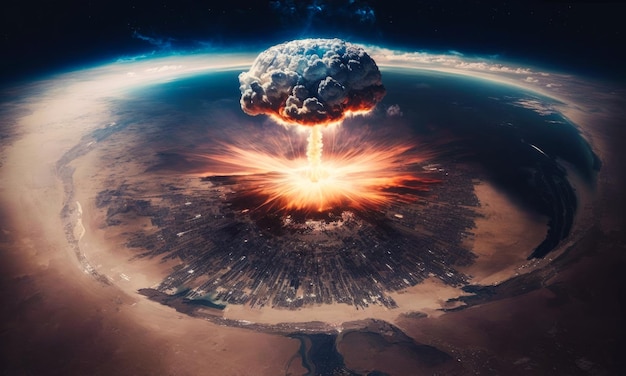 Foto uma imagem de explosão nuclear sobre a terra generative ai