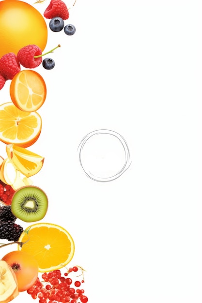 uma imagem de frutas dispostas em círculo em um fundo branco