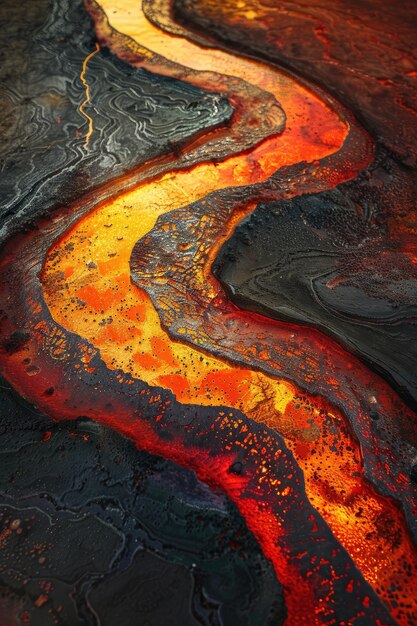 Foto uma imagem de lava fluindo para um campo de lava