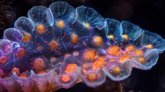 Uma imagem de microscópio de uma pequena pétala de flor revelando uma pletora de pigmentos coloridos e como eles