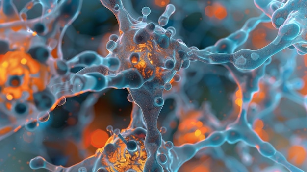 Uma imagem de microscópio eletrônico de um núcleo celular com cadeias de DNA formando um padrão distinto