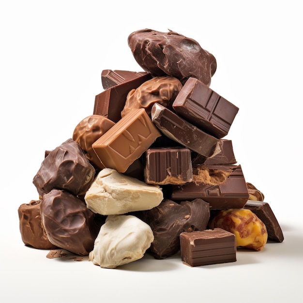 uma imagem de muitos chocolates em um fundo branco