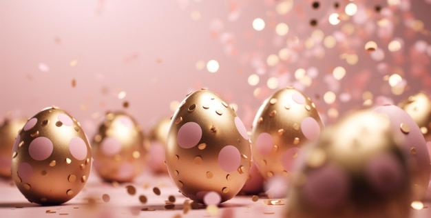Foto uma imagem de ovos decorados com ouro rebentando através do ar rosa