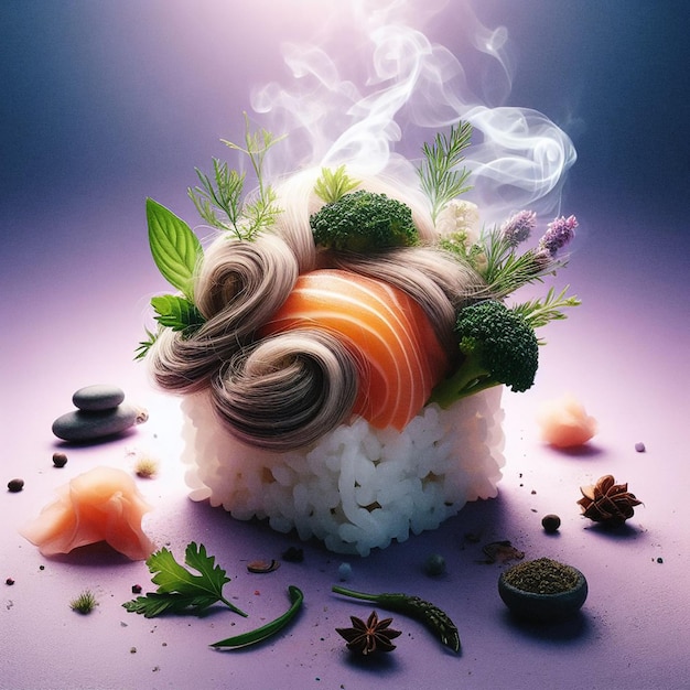 uma imagem de renderização de AI de sushi