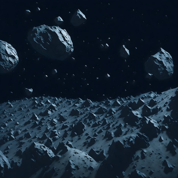 Uma imagem de rochas no espaço gerada por inteligência artificial