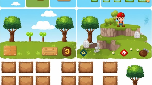 uma imagem de tela de um jogo com uma árvore e um sinal que diz não