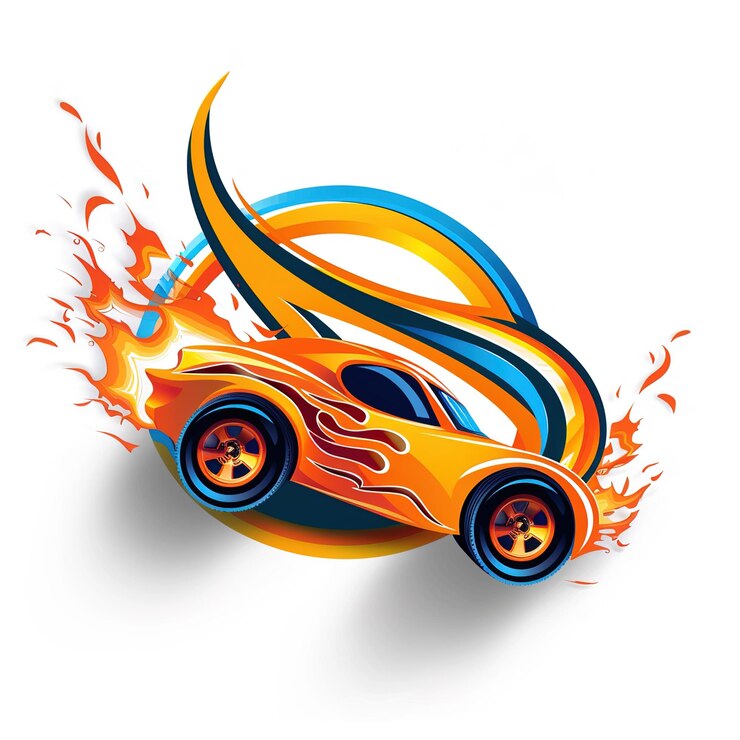 Foto uma imagem de um carro com chamas e um motor de incêndio com chamas saindo dele