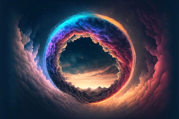 Uma imagem de um círculo colorido no céu generativo ai