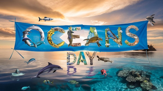 Foto uma imagem de um dia de oceano com as palavras dia de oceana nele