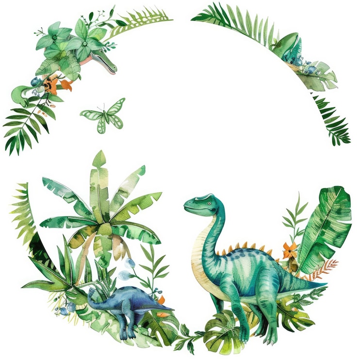Foto uma imagem de um dinossauro com um círculo de folhas e flores