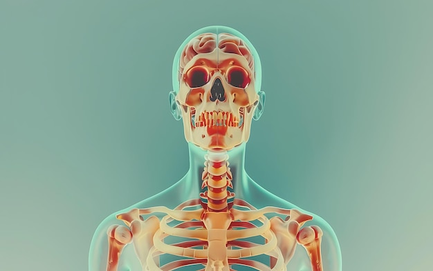 uma imagem de um esqueleto com uma cabeça humana e ossos
