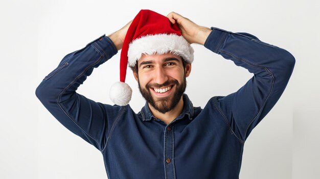 Foto uma imagem de um homem vestindo um chapéu de papai noel sobre um fundo branco