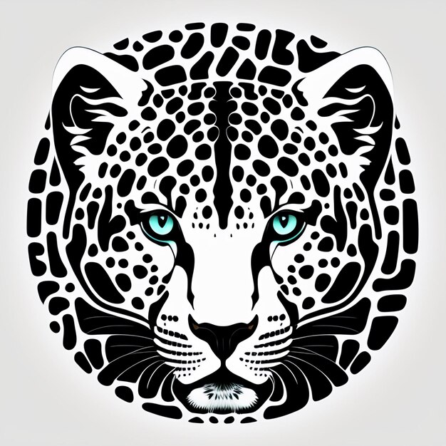 Foto uma imagem de um leopardo com olhos azuis e um padrão preto e branco.