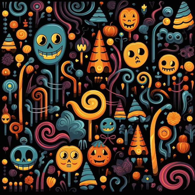 uma imagem de um padrão temático de Halloween no estilo candycore