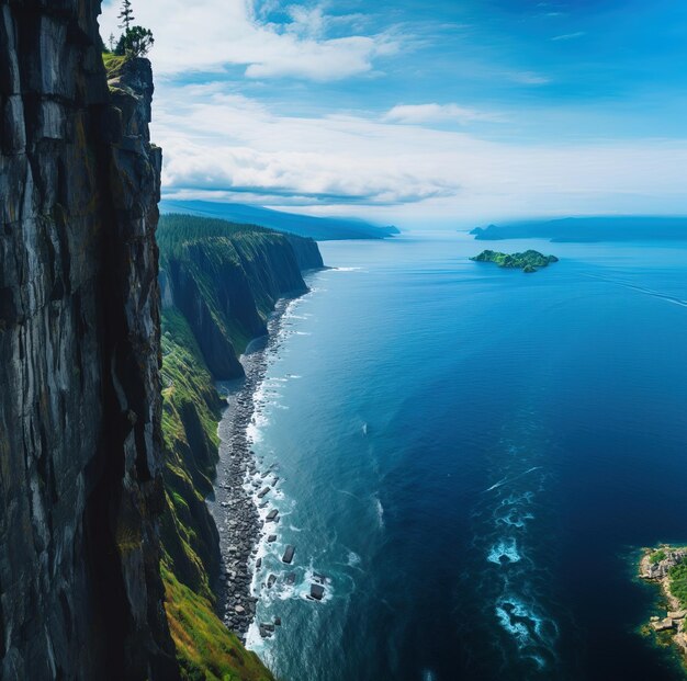 Foto uma imagem de um penhasco com uma vista do oceano e um penhasko com uma vista do oceano