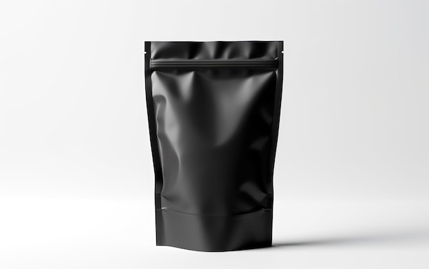 Uma imagem de um saco de embalagem preto vazio pronto para marcação