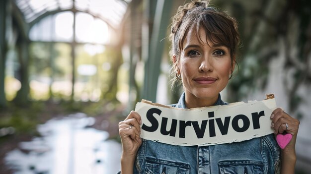 Uma imagem de um sobrevivente de câncer exibindo orgulhosamente um banner de sobrevivente hd com cópia