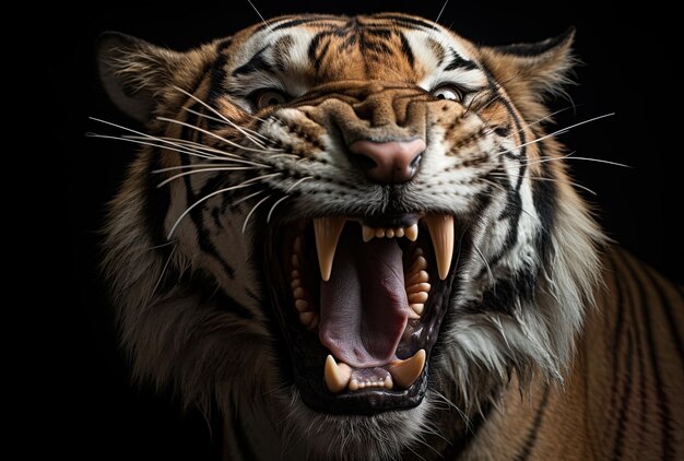Uma imagem de um tigre que tem a boca aberta