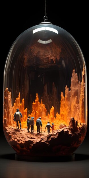 Foto uma imagem de uma caverna com um grupo de homens de pé na frente de uma cavernas