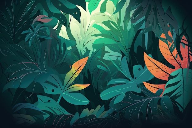 Uma imagem de uma cena de selva com IA generativa de folhas