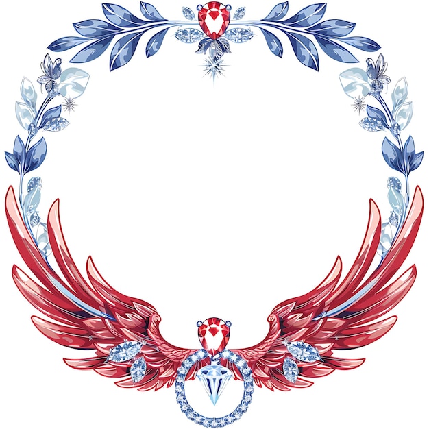 Foto uma imagem de uma coroa floral vermelha e azul com asas e corações