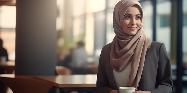 Uma imagem de uma empresária muçulmana usando um lenço na cabeça Generative Ai