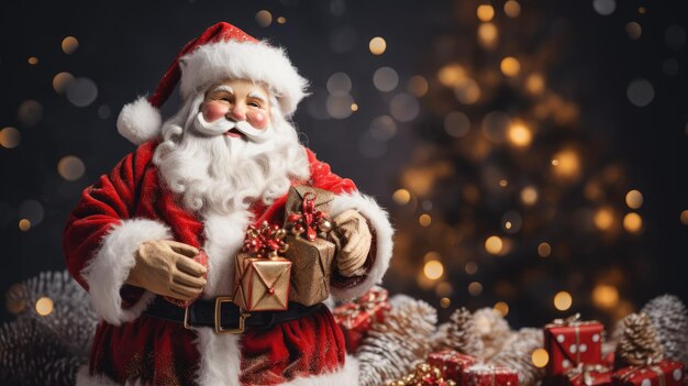 Uma imagem de uma estatueta caprichosa de Papai Noel segurando um saco de presentes