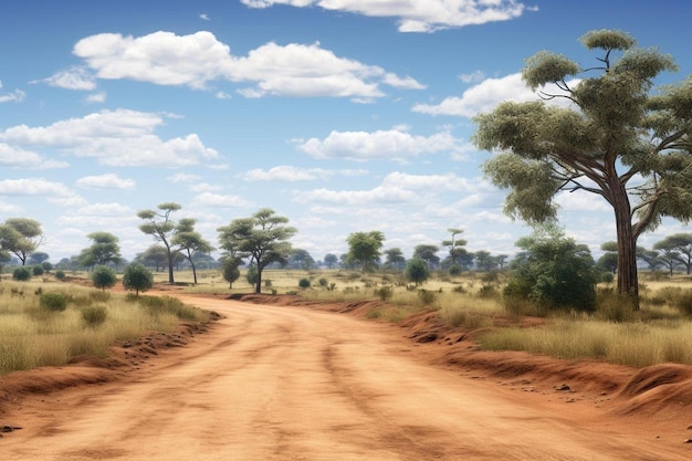 Foto uma imagem de uma estrada de terra com árvores e um fundo de céu