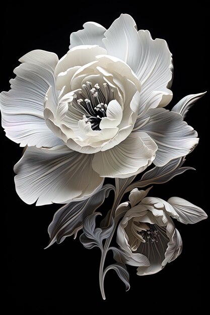 uma imagem de uma flor branca com a palavra peônias
