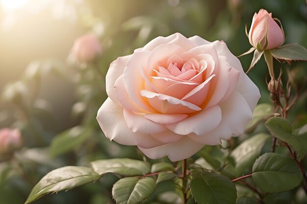 Uma imagem de uma flor de rosa delicada com iluminação natural suave