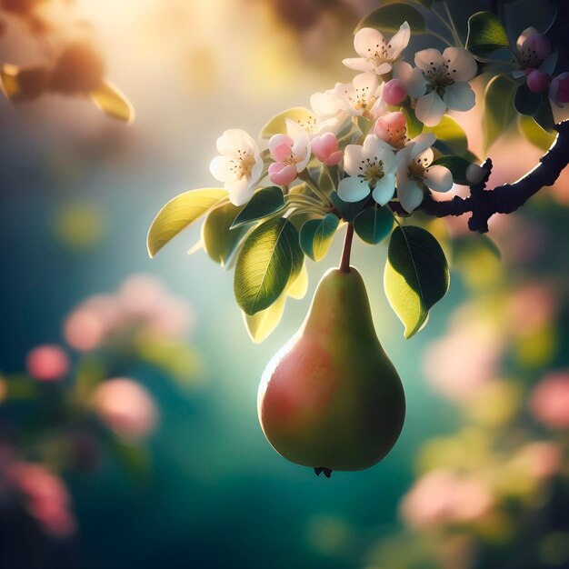 uma imagem de uma fruta em um ramo em flor