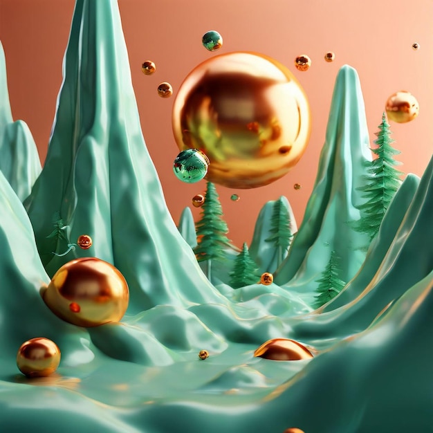 Foto uma imagem de uma gota de água com árvores e bolhas de água