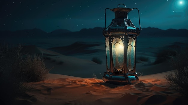 Uma imagem de uma lanterna eid iluminada à noite com ai generativo