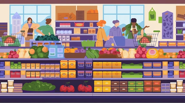 uma imagem de uma mercearia com uma foto de uma fruta e legumes